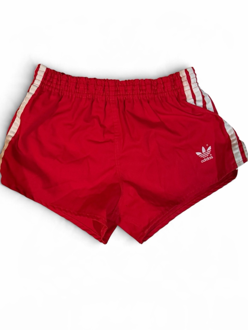 Vintage 80s Adidas Red Women's Retro Athletic Shorts with White Stripes